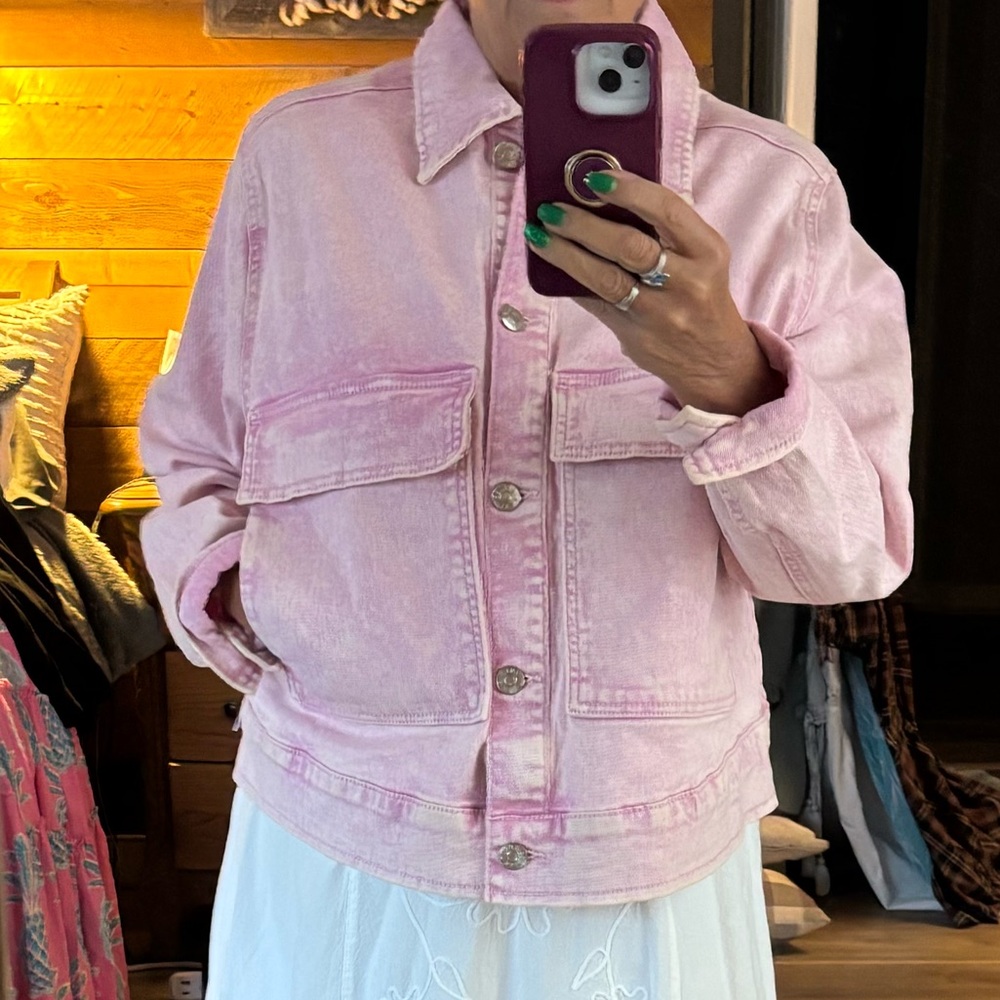 Women's Pink Washed Denim Jacket Size small.